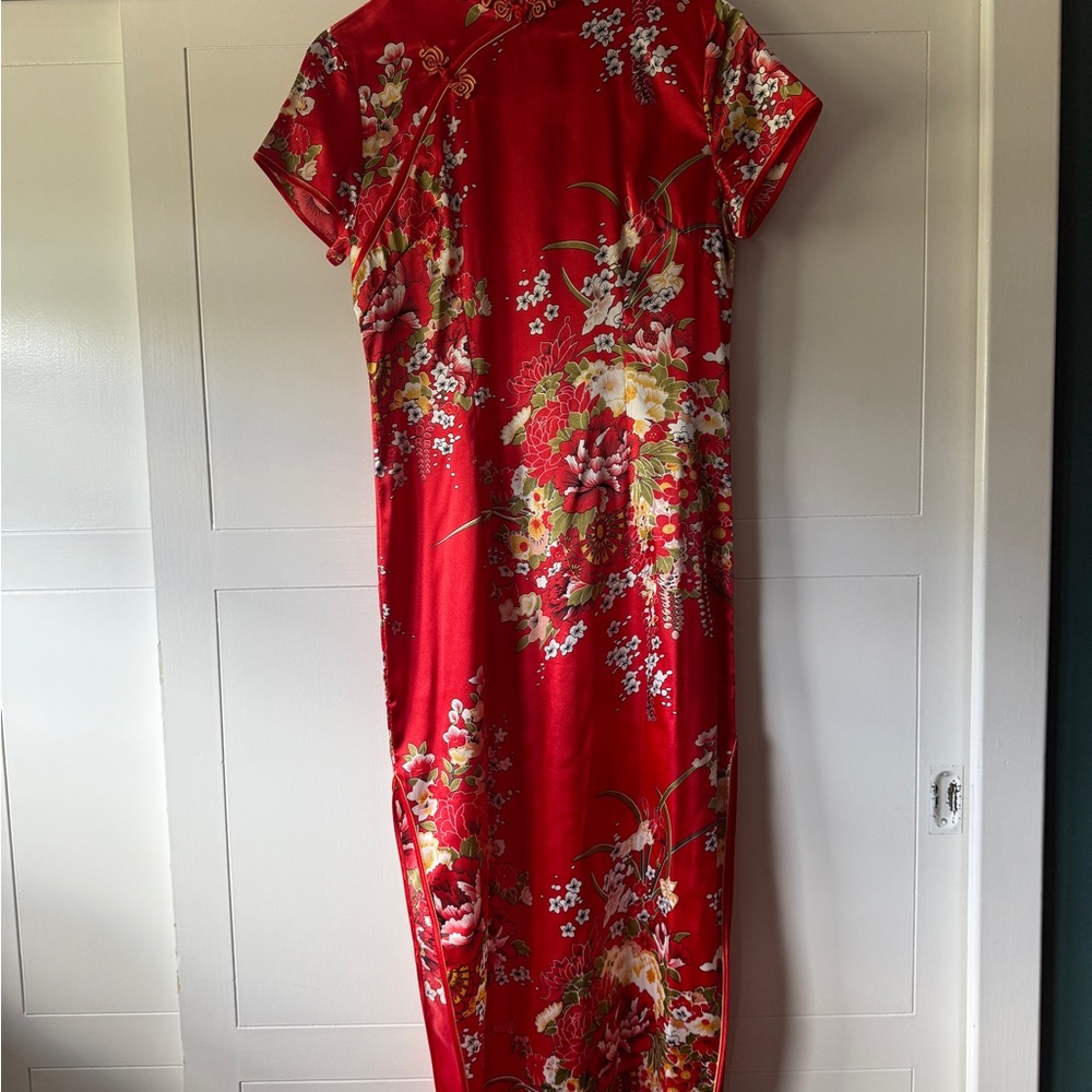 Floral Red Cheongsam Dress